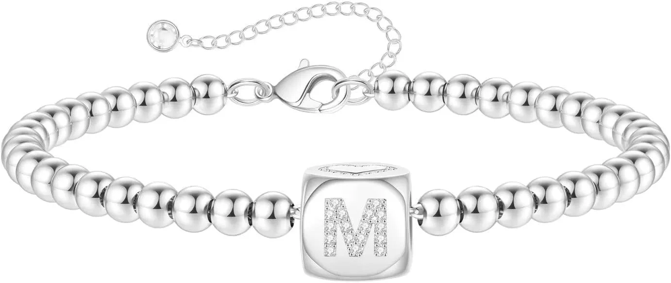 Yoosteel Initial Bead Bracelets for Girls Women Trendy, 14K Gold/Silver Plated Letter Initial Bead Bracelet Jewelry Gifts Personalized Initial Bracelets for Girls Women Teen Girls Gifts Trendy Stuff