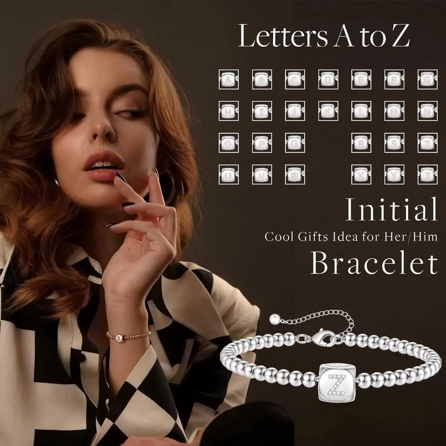 Yoosteel Initial Bead Bracelets for Girls Women Trendy, 14K Gold/Silver Plated Letter Initial Bead Bracelet Jewelry Gifts Personalized Initial Bracelets for Girls Women Teen Girls Gifts Trendy Stuff