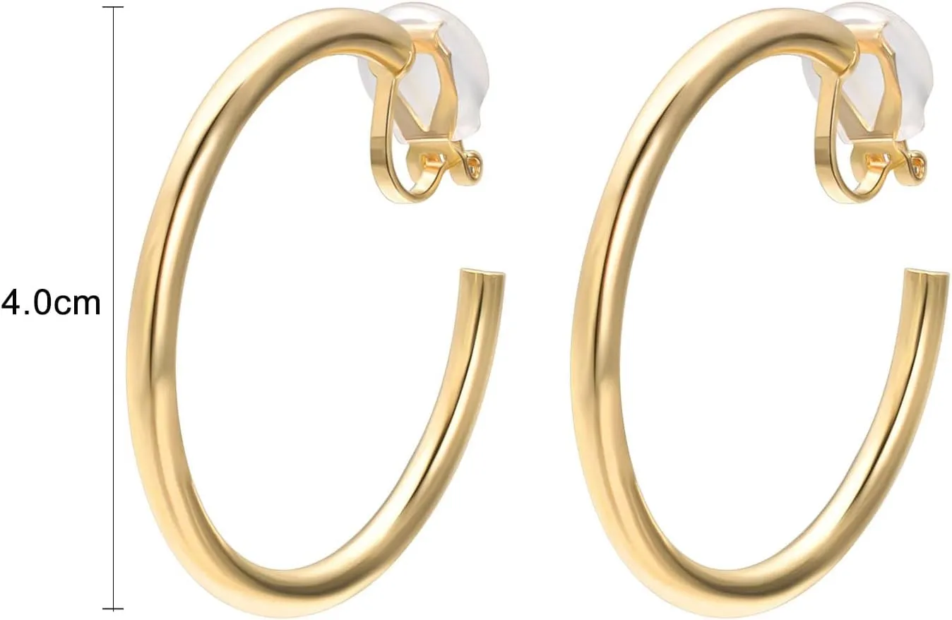 Yoursfs Silver/Gold Clip Thick Hoop Earrings For Women Clip On Platinum Plated Non Pierced Ears 35mm Large Earring