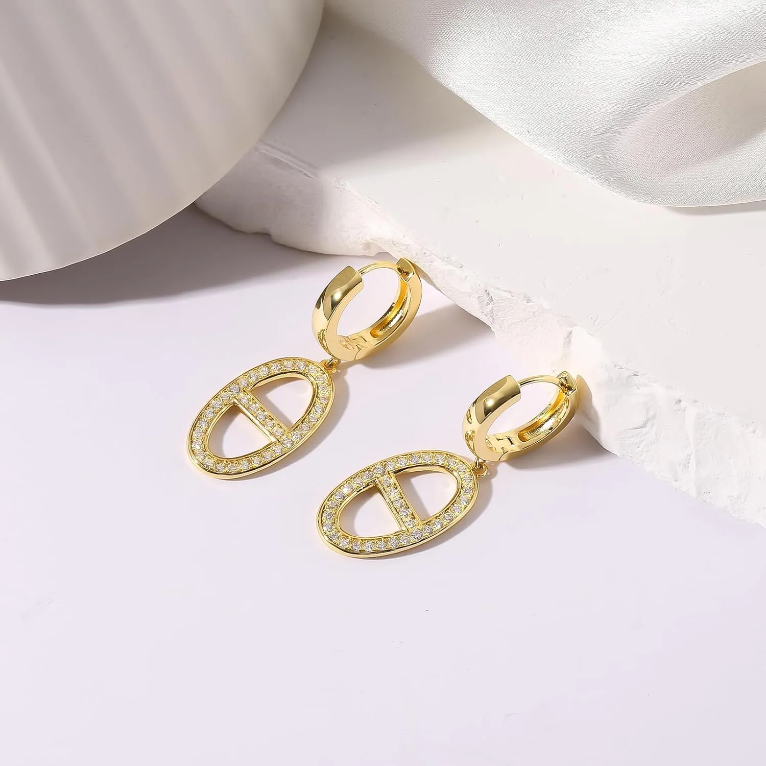 Zaano Gold Plated Drop Dangle Earrings for Women Men Girls 0925 Sterling Silver Post Huggie Starfish Cross Bee Butterfly Sun Hypoallergenic Trendy Dangle Hoop Earrings Jewelry Gift