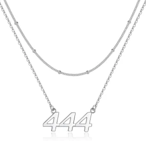 ZOEXUE S925 Sterling Silver/18k Gold 444 Angel Number Necklace Layering for Women Gold 444 Pendant Choker Chain Necklace Inspirational Numerology Jewelry Gift for Her