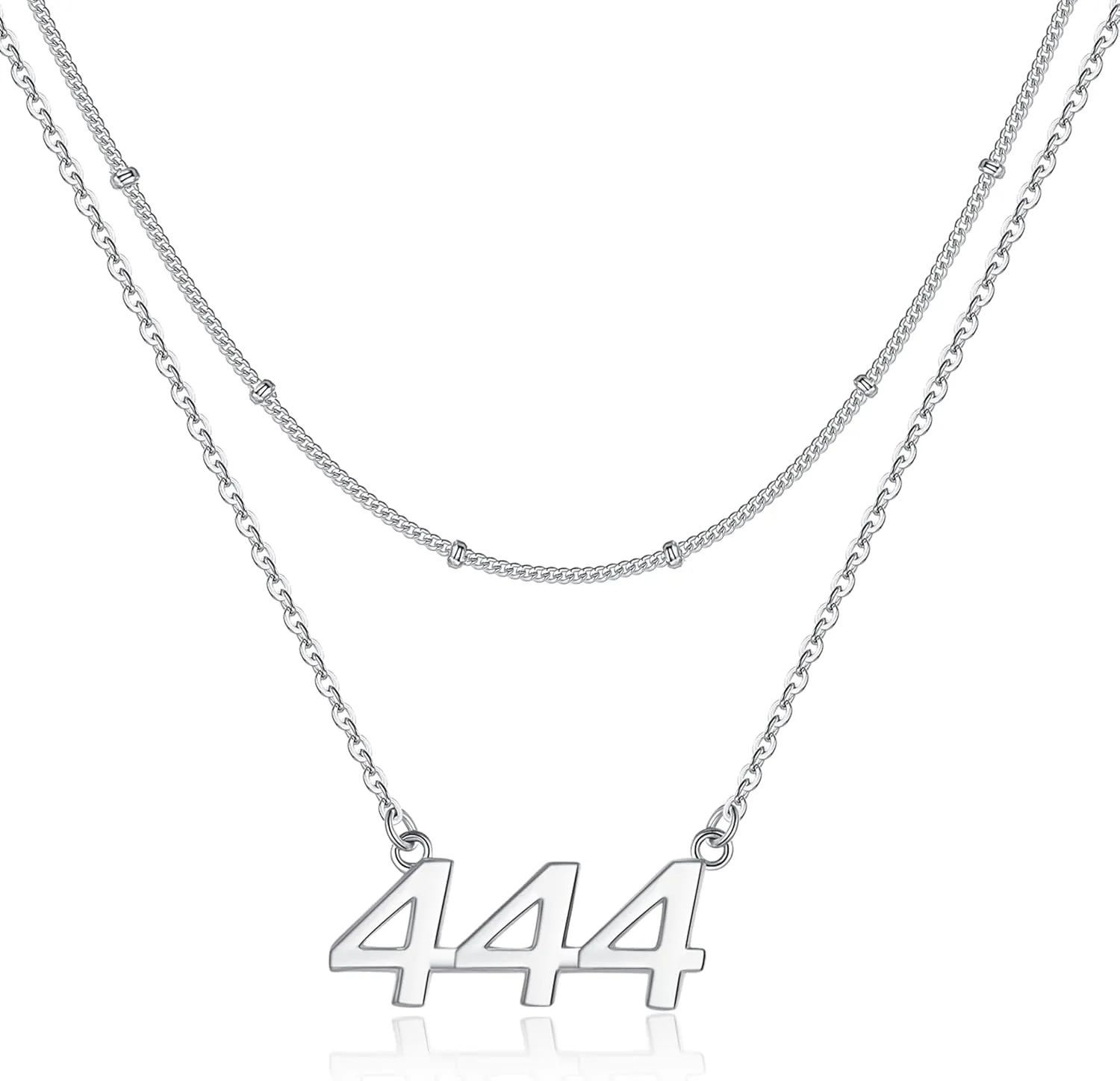 ZOEXUE S925 Sterling Silver/18k Gold 444 Angel Number Necklace Layering for Women Gold 444 Pendant Choker Chain Necklace Inspirational Numerology Jewelry Gift for Her